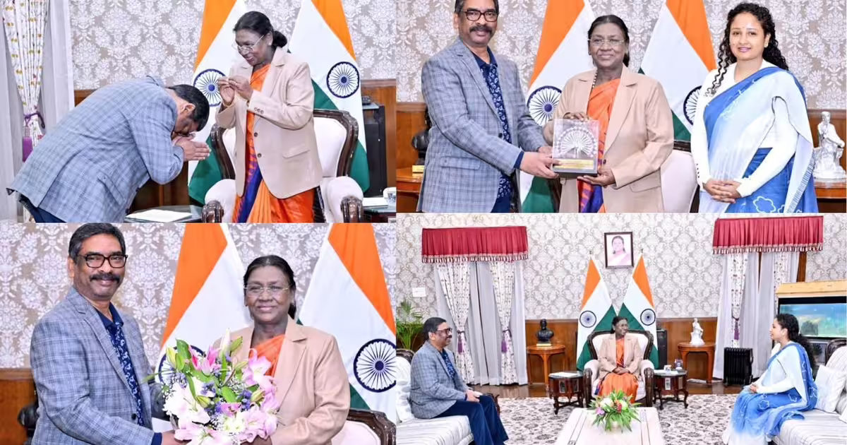 हेमंत सोरेन और कल्पना सोरेन ने राष्ट्रपति द्रौपर्दी मुर्मू से की शिष्टाचार मुलाकात, आज गुमला में कार्तिक जतरा में शामिल होंगी राष्ट्रपति
