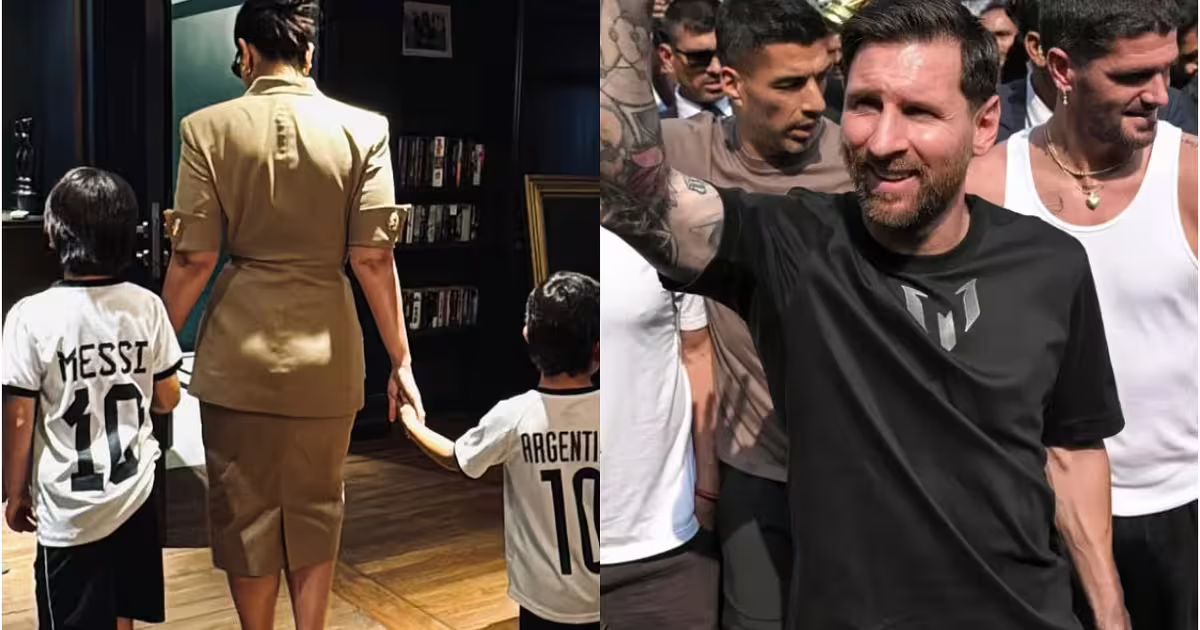 तैमूर और जेह को लेकर लियोनल मेसी से मिलने निकलीं करीना कपूर खान, फोटो में देखें 'बेबो' की एक्साइटमेंट | kareena kapoor khan meets lionel messi mumbai goat india tour 2025 taimur jeh jersey photo